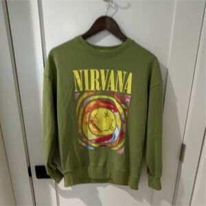 Nirvana Green Smiley Face Graphic Sweatshirt Men's Size M, 90's, Grunge